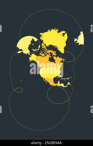 World Map. Modified stereographic projection for the United States including Alaska and Hawaii. Futuristic world illustration for your infographic. Br Stock Vector