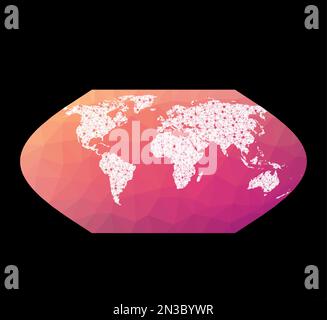World network map. Eckert V projection. Wired globe in Eckert 5 projection on geometric low poly background. Attractive vector illustration. Stock Vector