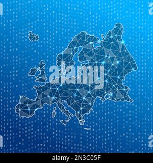 Network map of Europe. Continent digital connections map. Technology, internet, network, telecommunication concept. Vector illustration. Stock Vector