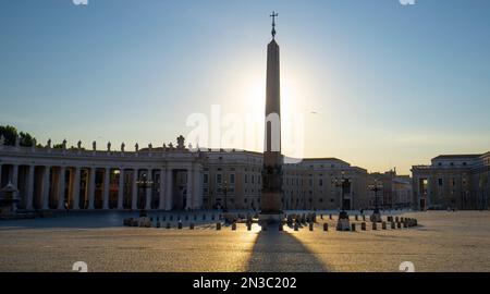 Silhouette of the Vatican Obelisk in St Peter's Square at the Basilica di San Pietro in Vatican City; Rome, Italy Stock Photo