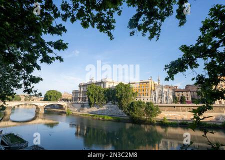 Corte Di Cassazione and Sacred Heart Church of the Intercessionon on the River Tiber; Rome, Italy Stock Photo