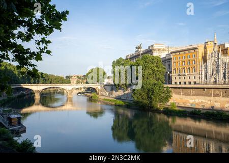 Corte Di Cassazione and Sacred Heart Church of the Intercessionon on the River Tiber; Rome, Italy Stock Photo