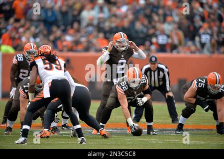 Cleveland Browns quarterback Brian Hoyer warms up before an NFL football  game against the Indianapolis Colts Sunday, Dec. 7, 2014, in Cleveland. (AP  Photo/Tony Dejak Stock Photo - Alamy