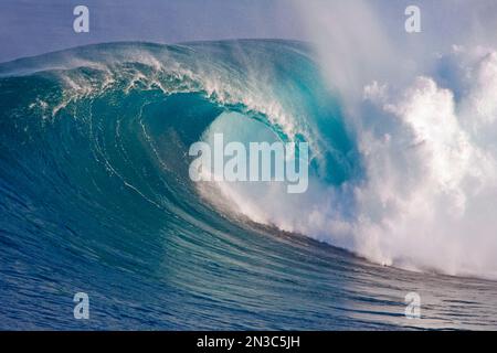 Perfect curl of a wave breaking at Peahi on Maui's North Shore; Maui, Hawaii, United States of America Stock Photo