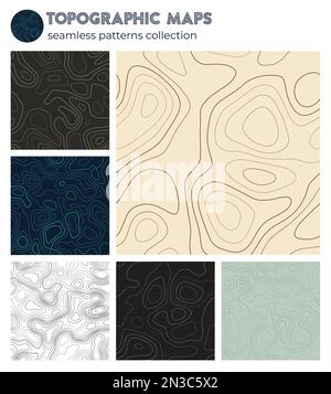 Topographic maps. Appealing isoline patterns, seamless design. Elegant tileable background. Vector illustration. Stock Vector
