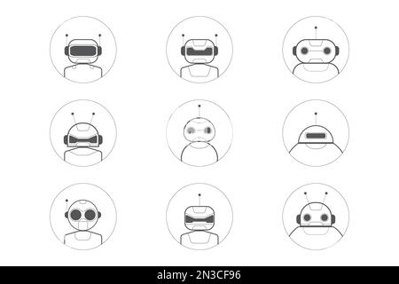 set of Ai artificial intelligence technology hi tech business icon. open Ai icon, smart bot, robot character on white background, Abstract, vector. Stock Vector