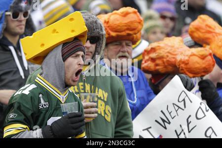 A Buffalo Bills fan wears a chicken wing hat before the start of