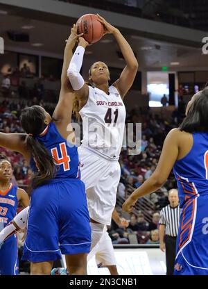 South Carolina's Alaina Coates (41) drives to the basket against UNC ...