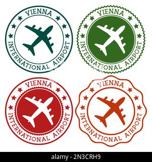Vienna International Airport. Vienna airport logo. Flat stamps in material color palette. Vector illustration. Stock Vector
