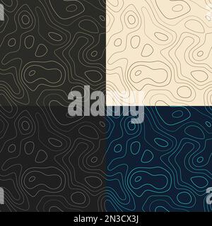 Topography patterns. Seamless elevation map tiles. Astonishing isoline background. Creative tileable patterns. Vector illustration. Stock Vector