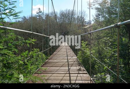 Simple suspension bridge of Calvelo, Spain, Galicia, Pontevedra province Stock Photo