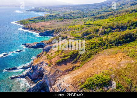 Aerial view of the rugged coastline of Waihee Ridge in the West Maui Mountains; Maui, Hawaii, United States of America Stock Photo