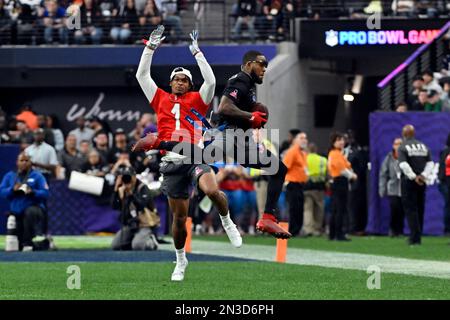 NFC cornerback Trevon Diggs (7) of the Dallas Cowboys looks on during the  flag football event at the NFL Pro Bowl, Sunday, Feb. 5, 2023, in Las  Vegas. (AP Photo/David Becker Stock