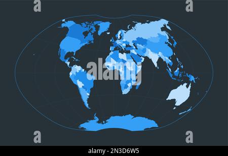 World Map. Ginzburg IV projection. Futuristic world illustration for your infographic. Nice blue colors palette. Neat vector illustration. Stock Vector