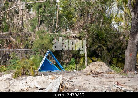 Debris from hurricane Ian of a business lot Stock Photo