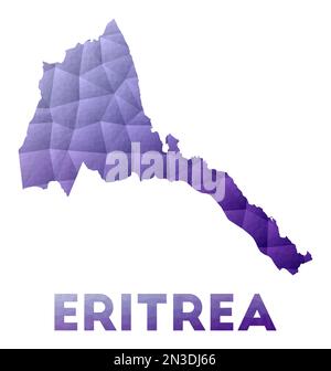 Map of Eritrea. Low poly illustration of the country. Purple geometric design. Polygonal vector illustration. Stock Vector