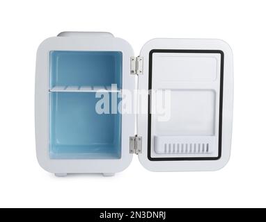 Open mini refrigerator for cosmetics isolated on white Stock Photo