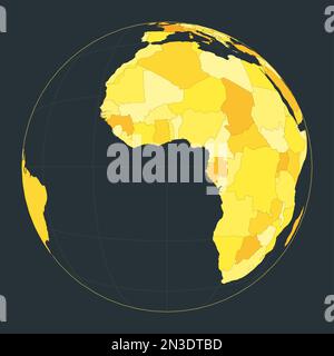 World Map. Satellite (tilted perspective) projection. Futuristic world illustration for your infographic. Bright yellow country colors. Artistic vecto Stock Vector