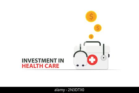 Investment in health care business vector design. dollar coins. symbolic graphic. medical and finance related icons Stock Vector