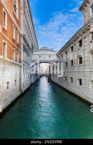 Legendary, Bridge of Sighs over the Rio di Palazzo, between Doge's Palace and the prisons in Veneto; Venice Italy Stock Photo