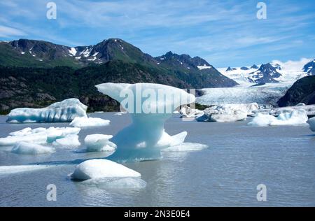 Icebergs push against the shore of the lake at Grewingk Glacier in Kachemak Bay Park, across from Homer; Homer, Alaska, United States of America Stock Photo