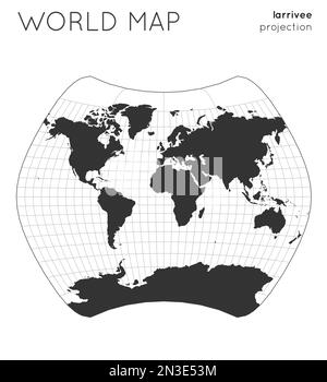 World map. Globe in larrivee projection, with graticule lines style. Modern vector illustration. Stock Vector