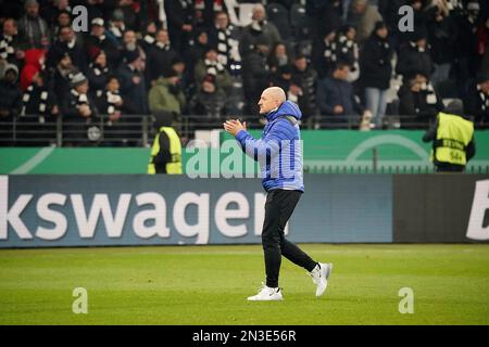 February 8th, 2023, Deutsche Bank Park, Frankfurt, GER, DFB-Pokal, Eintracht Frankfurt vs Darmstadt 98, in the picture coach goalsten Lieberknecht (Darmstadt) thanks the fans. Stock Photo