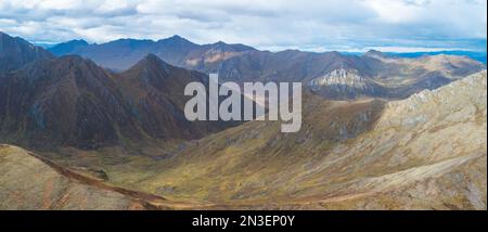 Panoramic aerial view of the Auston Pass along the Dempster Highway in Yukon, Canada; Dawson City, Yukon, Canada Stock Photo