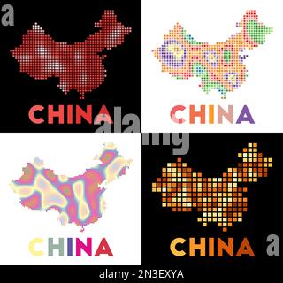 China map. Map of China in dotted style. Borders of the country filled ...
