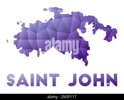 Map of Saint John. Low poly illustration of the island. Purple geometric design. Polygonal vector illustration. Stock Vector