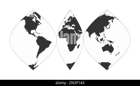 Map of The World. Interrupted sinusoidal projection. Globe with latitude and longitude net. World map on meridians and parallels background. Vector il Stock Vector