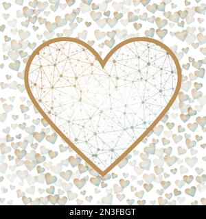 Geometric heart mesh in brown teal color shades, brown teal connections. Amazing network style vector illustration. Stock Vector
