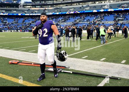 Baltimore Ravens' Haloti Ngata (92) during the NFL football team's training  camp, Wednesday, July 28, 2010, in Westminster, Md. (AP Photo/Rob Carr  Stock Photo - Alamy