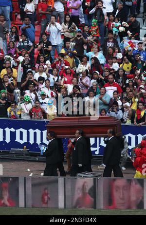 The casket holding the body of Mexican comedian Roberto Gomez Bolanos ...