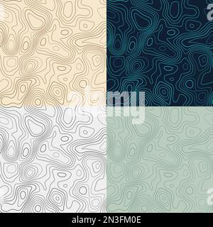 Topography patterns. Seamless elevation map tiles. Artistic isoline background. Attractive tileable patterns. Vector illustration. Stock Vector