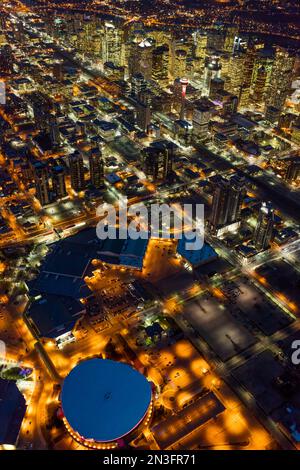 Aerial evening view of downtown Calgary, Alberta, Canada; Calgary, Alberta, Canada Stock Photo