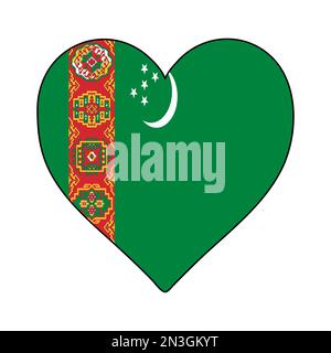 Turkmenistan Heart Shape Flag. Love Turkmenistan. Visit Turkmenistan. Central Asia. Asia. Vector Illustration Graphic Design. Stock Vector