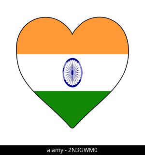 India Heart Shape Flag. Love India. Visit India. South Asia. Asia. Vector Illustration Graphic Design. Stock Vector