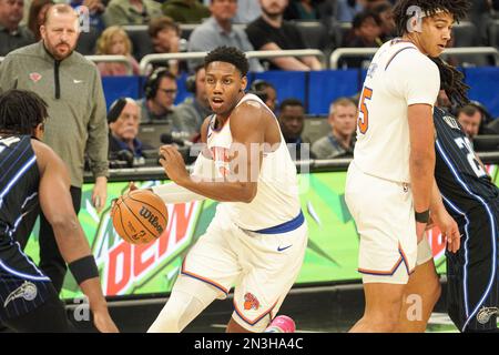 Orlando, Florida, USA, February 7, 2023, New York Knicks Guard RJ Barrett #9 during the first half at the Amway Center.  (Photo Credit:  Marty Jean-Louis) Stock Photo