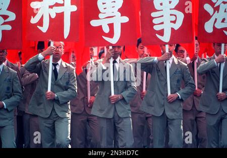 Student marchers in a Ten-Ten Parade in Taipei, Taiwan Stock Photo