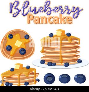 Blueberry pancake elements set illustration Stock Vector