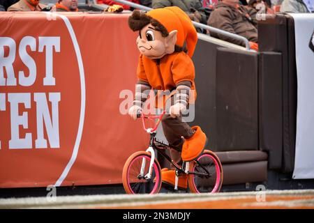 Cleveland Browns mascot Brownie the Elf during the International Series NFL  match at Twickenham, London Stock Photo - Alamy