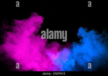 Blue pink color powder explosion on black background. Stock Photo