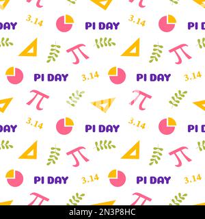 Pi Day Seamless Pattern Design with Mathematical Constants or Baked Pie in Template Hand Drawn Cartoon Flat Illustration Stock Vector