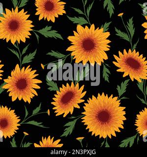 Fall Chrysanthemums flower seamless pattern. Vector illustration floral design background. Stock Vector