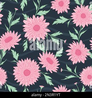 Fall Chrysanthemums flower seamless pattern. Vector illustration floral design background. Stock Vector