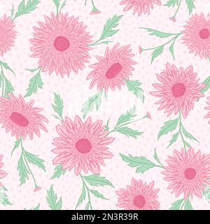 Fall Chrysanthemums flower seamless pattern. Vector illustration floral design background. Stock Vector