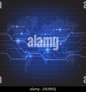 Abstract technology with pixel world map background. Vector illustration Stock Vector