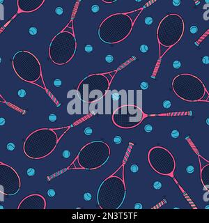 Tennis racket doodle seamless pattern. Cartoon illustration vector illustration background. For print, textile, web, home decor, fashion, surface, gra Stock Vector