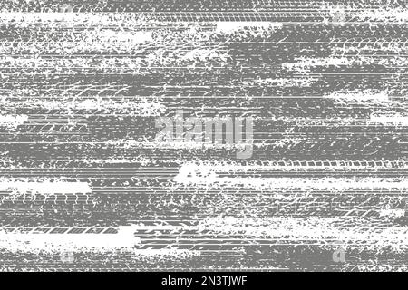 Horizontal tire tread print or car track with grunge effect seamless pattern. Footprint of bike or vehicle wheels with seamless texture. Top view of r Stock Vector